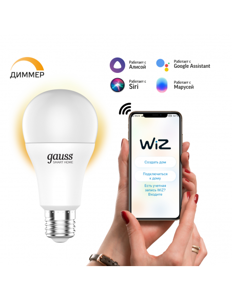 Лампа Gauss Smart Home A60 8,5W 806lm 2700К E27 диммируемая LED 1/10/40