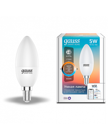 Лампа Gauss Smart Home С37 5W 470lm 2700-6500К...