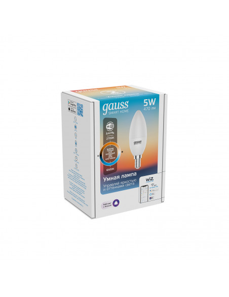 Лампа Gauss Smart Home С37 5W 470lm 2700-6500К Е14 изм.цвет.темп.+диммирование LED 1/10/40