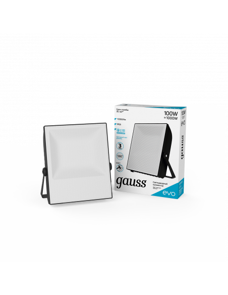 Прожектор Gauss EVO 100W 10000lm 6500K 100-240V IP65 черный LED 1/6