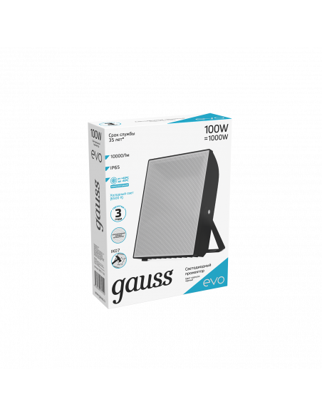 Прожектор Gauss EVO 100W 10000lm 6500K 100-240V IP65 черный LED 1/6