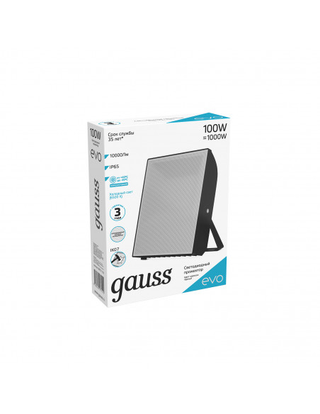 Прожектор Gauss EVO 100W 10000lm 6500K 100-240V IP65 черный LED 1/6