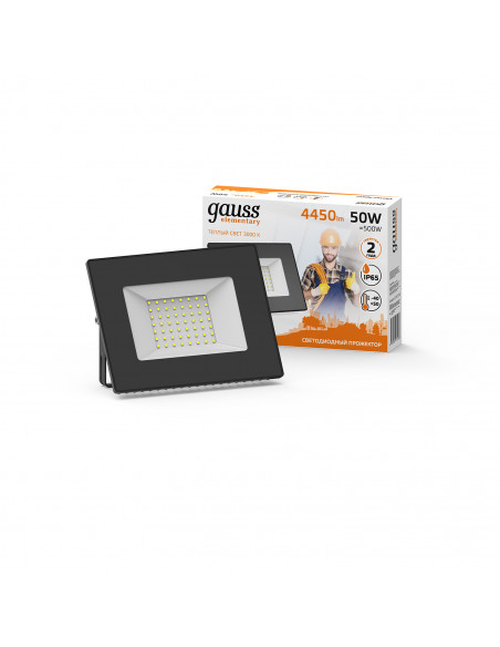 Прожектор Gauss Elementary 50W 4450lm 3000К 200-240V IP65 черный LED 1/10