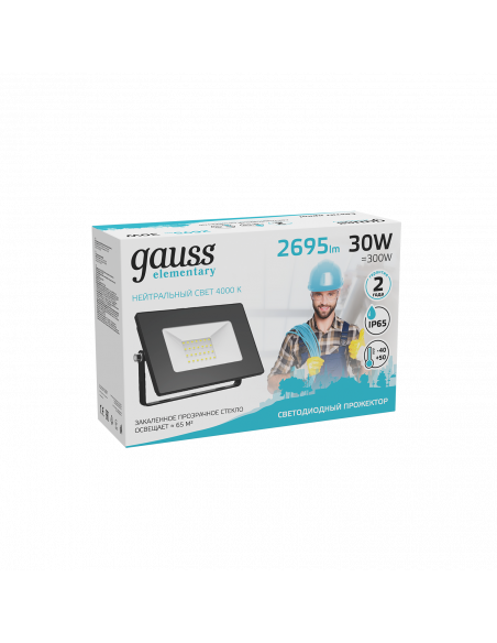 Прожектор Gauss Elementary 30W 2695lm 4000К 200-240V IP65 черный LED 1/10