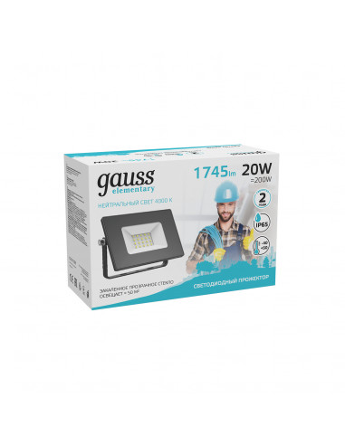 Прожектор Gauss Elementary 20W 1745lm 4000К...