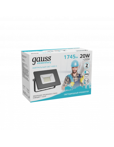 Прожектор Gauss Elementary 20W 1745lm 4000К...