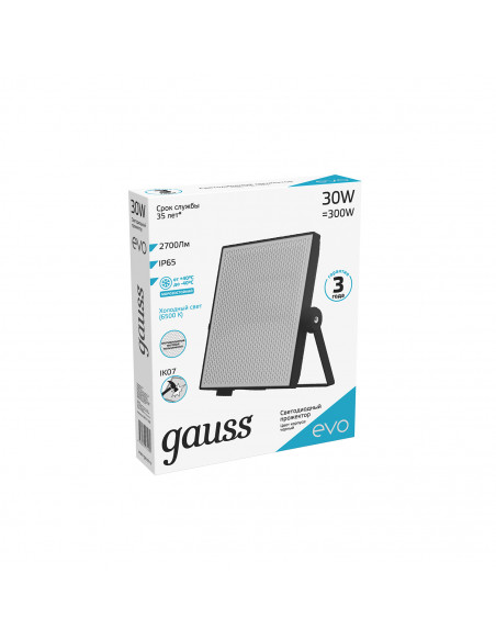 Прожектор Gauss EVO 30W 2700lm 6500K 100-240V IP65 черный LED 1/30