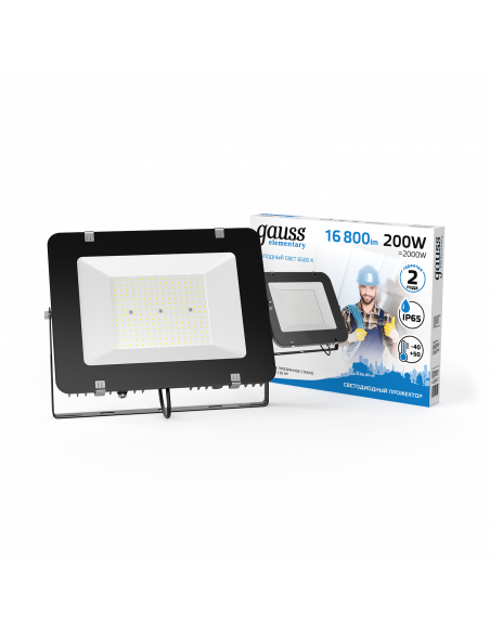 Прожектор Gauss Elementary 200W 16800lm 6500К 175-265V IP65 черный LED 1/2