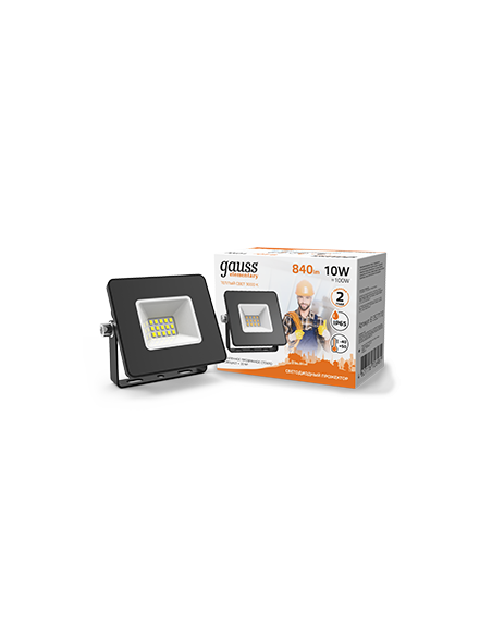 Прожектор Gauss Elementary 10W 840lm 3000К 200-240V IP65 черный LED 1/20