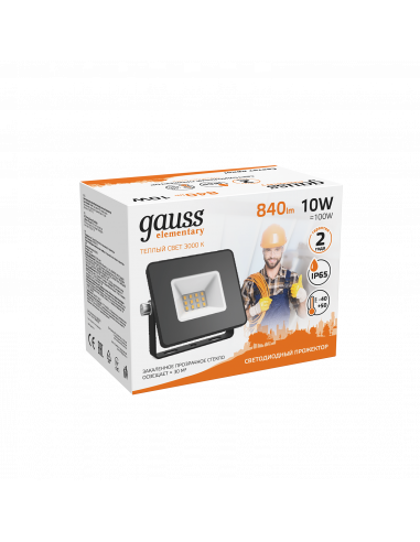 Прожектор Gauss Elementary 10W 840lm 3000К...