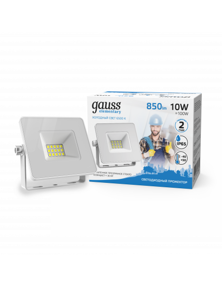 Прожектор Gauss Elementary 10W 850lm 6500K 200-240V IP65 белый LED 1/20