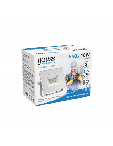 Прожектор Gauss Elementary 10W 850lm 6500K...