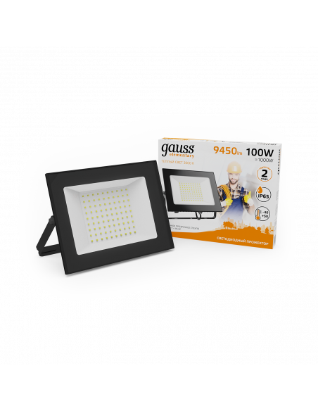 Прожектор Gauss Elementary 100W 9450lm 3000К 175-265V IP65 черный LED 1/4