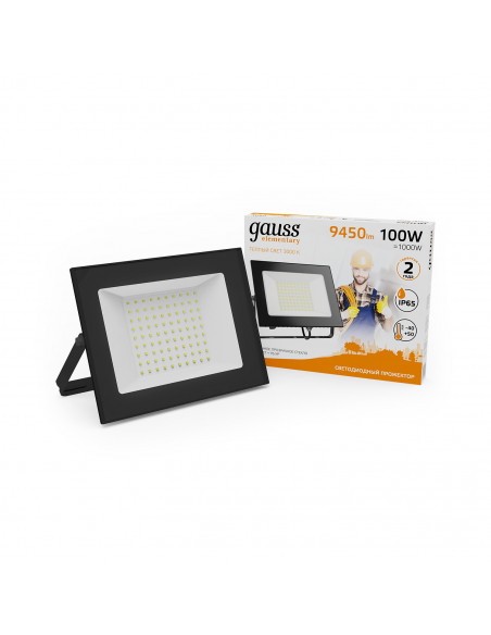 Прожектор Gauss Elementary 100W 9450lm 3000К 175-265V IP65 черный LED 1/4