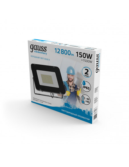Прожектор Gauss Elementary 150W 12800lm 6500К 175-265V IP65 черный LED 1/4