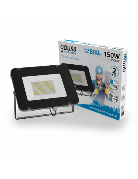 Прожектор Gauss Elementary 150W 12800lm 6500К 175-265V IP65 черный LED 1/4