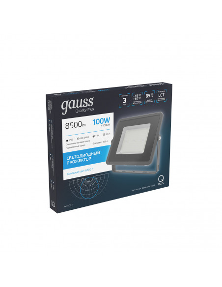 Прожектор Gauss Qplus 100W 8500lm 6500K 175-265V IP65 графитовый LED 1/4