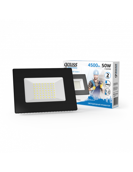 Прожектор Gauss Elementary 50W 4500lm 6500К 200-240V IP65 черный LED 1/10