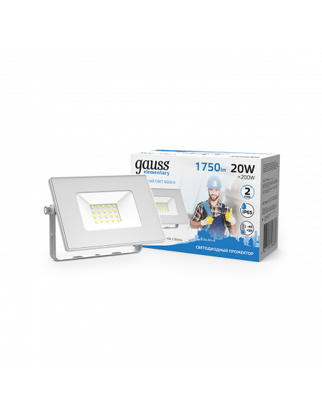 Прожектор Gauss Elementary 20W 1750lm 6500K 200-240V IP65 белый LED 1/20