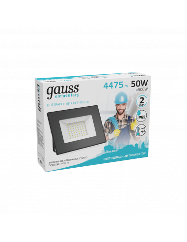 Прожектор Gauss Elementary 50W 4475lm 4000К...