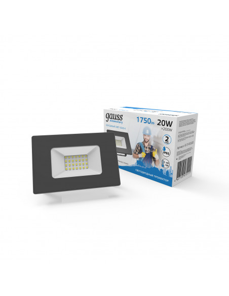 Прожектор Gauss Elementary 20W 1750lm 6500К 200-240V IP65 черный LED 1/20