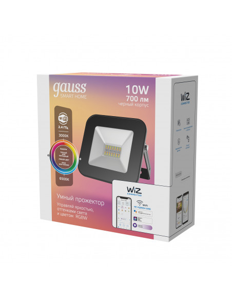 Прожектор Gauss Smart Home 10W 700lm 3000-6500K 200-240V IP65 черный RGBW+изм.цв.темп.+диммирование LED 1/20