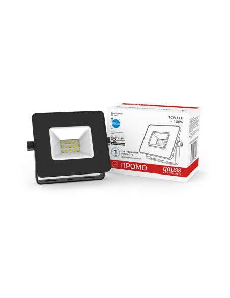 Прожектор Gauss Elementary 10W 850lm 6500К 200-240V IP65 PROMO черный LED 1/20