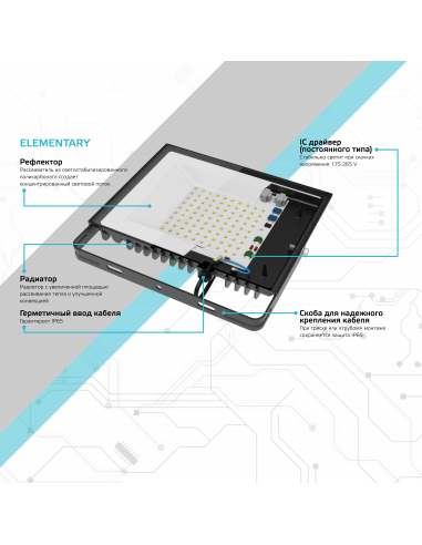 Прожектор Gauss Elementary 10W 850lm 6500К...