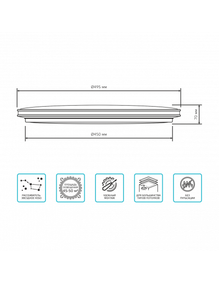 Светильник Gauss Basic Space Line НПС 55W 4700lm 4000K  220-240V IP20 485*75 LED 1/10