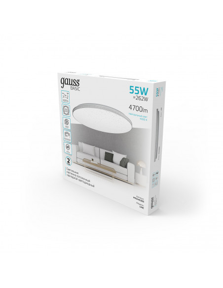 Светильник Gauss Basic Space Line НПС 55W 4700lm 4000K  220-240V IP20 485*75 LED 1/10
