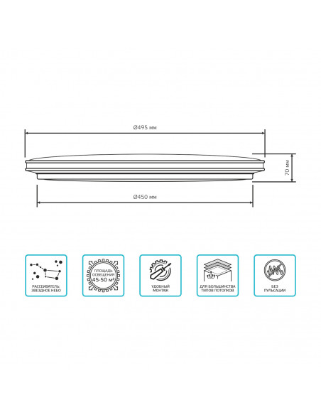 Светильник Gauss Basic Space Line НПС 55W 4700lm 4000K  220-240V IP20 485*75 LED 1/10