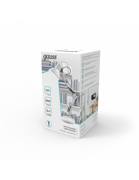 Светильник настольный Gauss модель GTL002 60W 220-240V E27 белый струбцина и основание 1/12