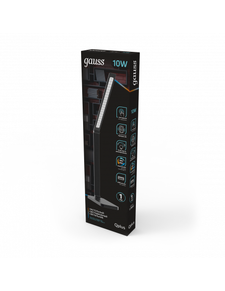 Светильник настольный Gauss Qplus модель GTL501 10W 600lm 3000-6000K 170-265V черный диммируемый Qi USB LED 1/12