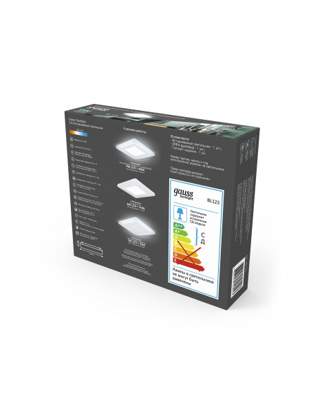 Светильник Gauss Backlight кв 6+3W 540lm 4000K 180-265V IP20 монт Ø120 145*145*31мм 3 реж  LED 1/40