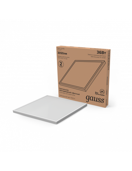 Светильник офисный Gauss 36W 2750lm 4000K IP20 595*595*19мм матовый LED 1/4