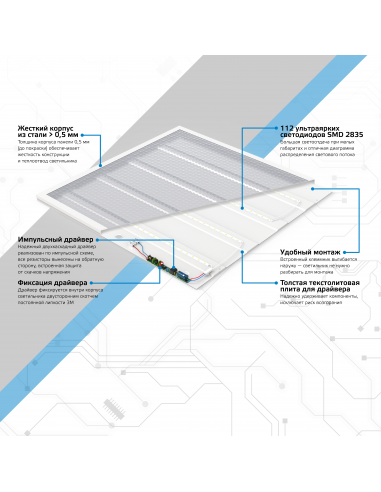 Светильник офисный Gauss 36W 2750lm 4000K IP20...