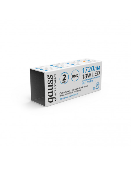 Светильник линейный Gauss ULTRACOMPACT 18W 1720lm 6500K 185-265V IP65 590*40*30мм LED 1/20