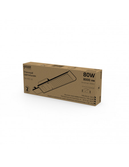 Светильник уличный Gauss Avenue 80W 8000lm 3000K 190-250V IP65 420*160*57мм черный КСС "Ш" LED 1/10