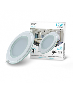 Светильник Gauss Glass круг 12W 990lm 4000K 220-240V IP20...