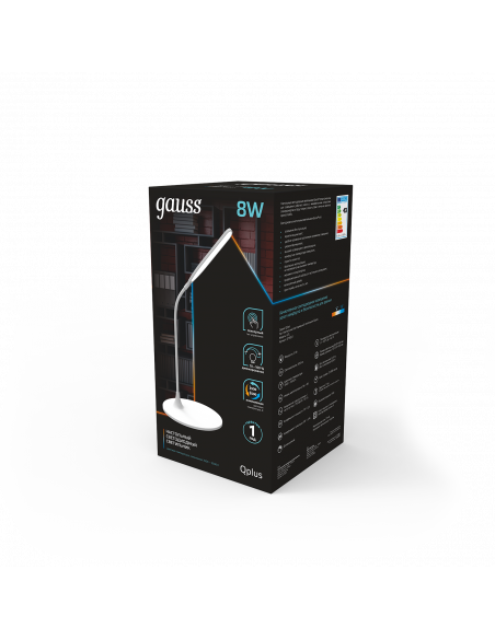 Светильник настольный Gauss Qplus модель GTL502 8W 500lm 3500-5500K 170-265V белый диммируемый LED 1/12