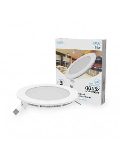 Светильник Gauss Slim круг 9W 660lm 4000K...