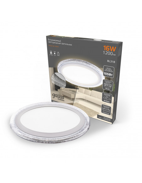 Светильник Gauss Bubbles круг 12+4W, 1200lm 3000K 180-265V IP20 монт Ø160 193*31мм 3 реж LED 1/20