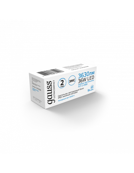Светильник светодиодный Gauss IP65 1190*40*30мм 36Вт 3630lm 6500К ULTRACOMPACT линейный матовый 1/20