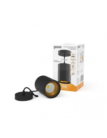 Светильник Gauss Overhead подвес цил12W 660lm 3000K 170-240V IP20 79*100мм черный золото LED 1/10