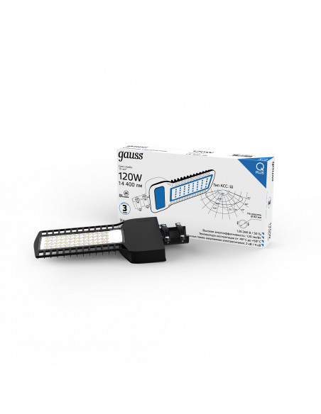 Светильник уличный Gauss Qplus 120W 14400lm 5000K 120-260V IP65 535*260*64мм черный КСС "Ш" LED 1/2