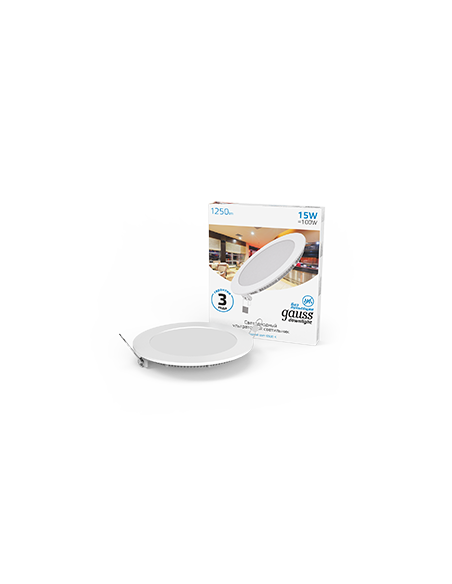 Светильник Gauss Slim круг 15W 1250lm 6500K 180-265V IP20 монтаж Ø155 170*22 LED 1/20