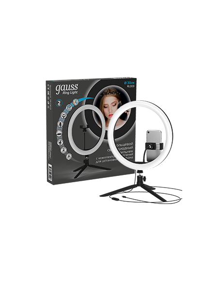 Светильник Gauss кольцевой 15W 800lm 3000-6500K 5V USB IP20 300*23мм черный дим пульт е LED 1/20