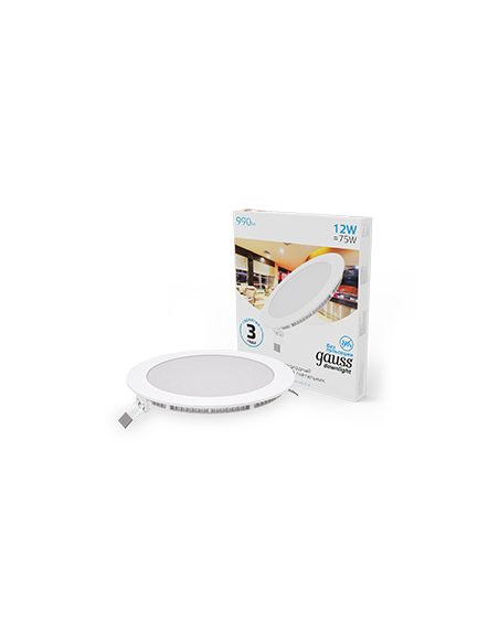 Светильник Gauss Slim круг 12W 990lm 6500K 180-265V IP20 монтаж Ø155 170*22 LED 1/20