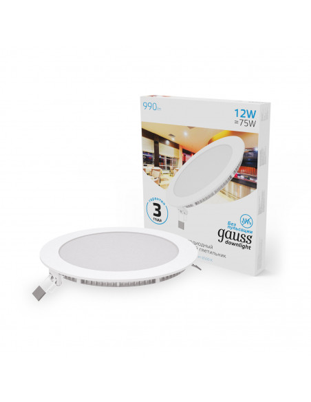 Светильник Gauss Slim круг 12W 990lm 6500K 180-265V IP20 монтаж Ø155 170*22 LED 1/20