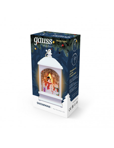 Фонарь новогодний светодиодный "Снеговик" Gauss серия Holiday, 0,1W, тёплый свет, белый, батарейки в комплекте, 1/100